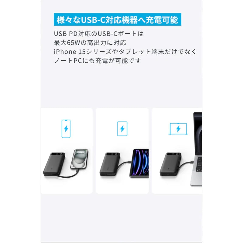 Anker Power Bank (20000mAh, 87W, Built-In USB-C ケーブル) [Anker(アンカー)]